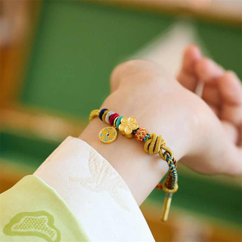 KarmaRipple's Year of the Dragon Koi Fish Mahjong Dice Peach Blossoms Bronze Coin Fortune Woven Bracelet p5