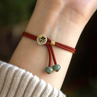 KarmaRipple's 925 Sterling Silver Handmade Chinese Zodiac Natal Buddha Cyan Bodhi Seed Protection Woven Red String Bracelet