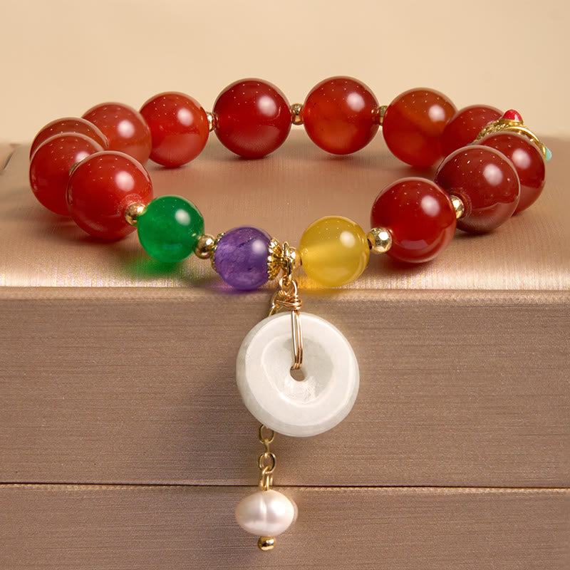 KarmaRipple's Jade Red Agate Peace Buckle Talisman Confidence Bracelet p28