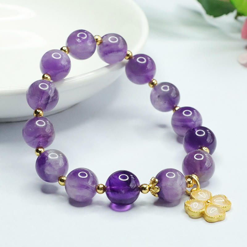 KarmaRipple's Authentic Amethyst Gemstone Inner Peace Four Leaf Clover Talisman Bracelet p2