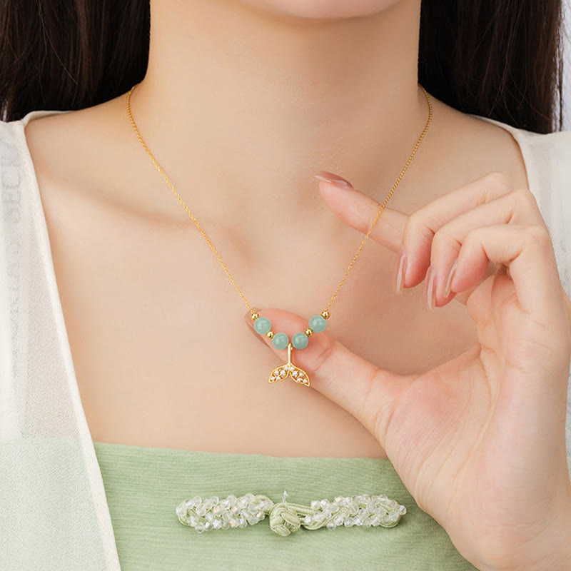 KarmaRipple's 925 Sterling Silver Hetian Jade Bead Fishtail Fortune Pendant Necklace p11