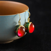 KarmaRipple's Round Red Corundum Confidence Hook Drop Dangle Earrings
