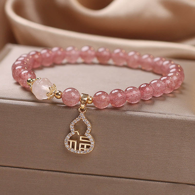 KarmaRipple's Strawberry Quartz Gourd Fu Character Talisman Positive Bracelet p5