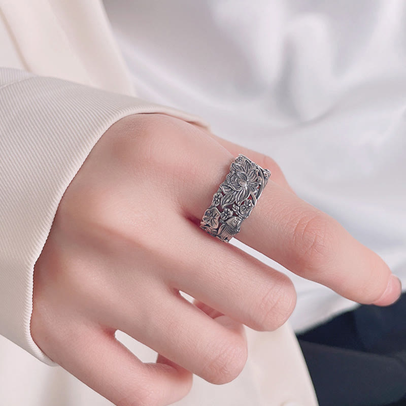 KarmaRipple's 925 Sterling Silver Koi Fish Lotus Flower Prosperity Ring p8