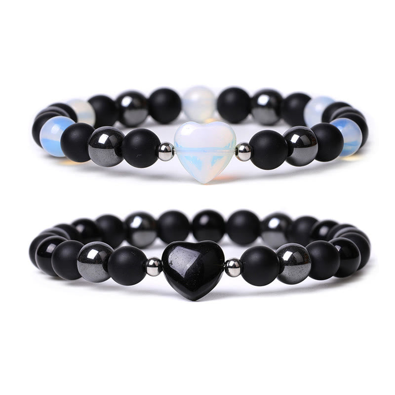 KarmaRipple's Black Onyx Tiger Eye Stone Gemstone Love Heart Protection Bracelet p21