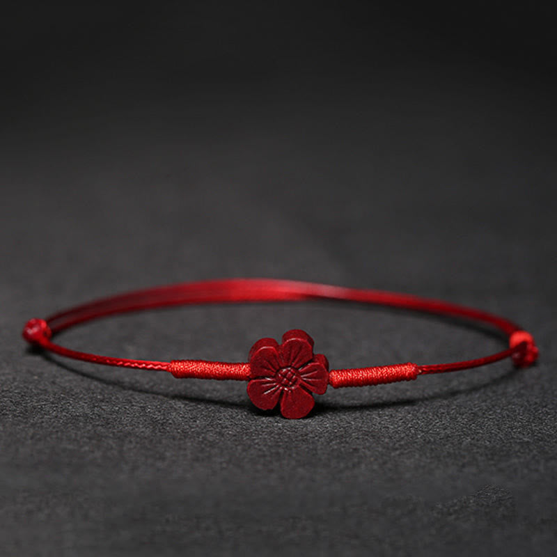 KarmaRipple's Handmade Plum Blossom Four Leaf Clover PiXiu Lotus Koi Fish Cinnabar Blessing Braid Bracelet p32