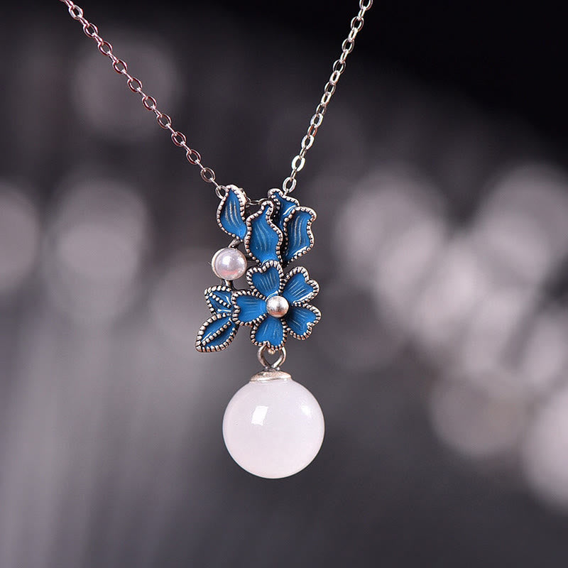 KarmaRipple's Ivory Jade 925 Sterling Silver Pearl Flower Blessing Pendant Necklace Ring Earrings p37