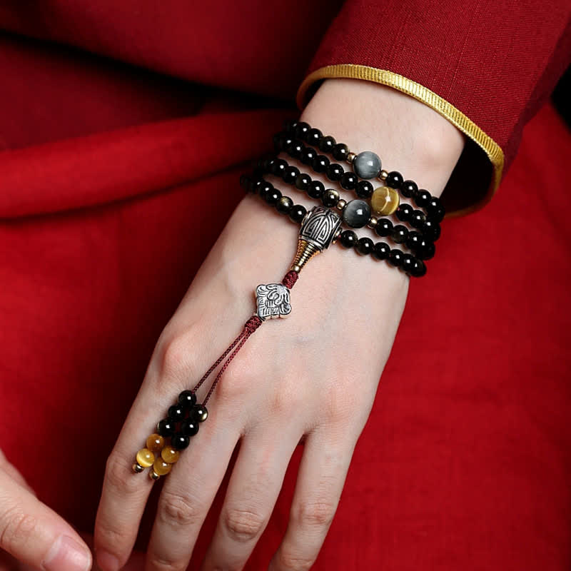 KarmaRipple's 108 Mala Beadwork Gold Sheen Obsidian Tiger Eye Eagle's Eye Stone Wealth Bracelet p14
