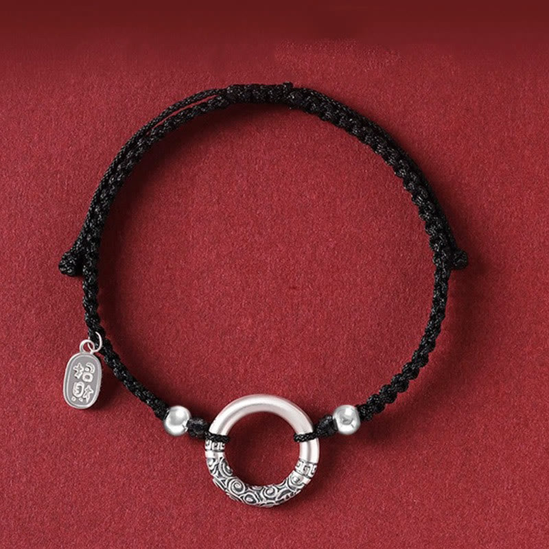 KarmaRipple's 925 Sterling Silver Black Onyx Peace Buckle Fu Character Talisman Bracelet p12