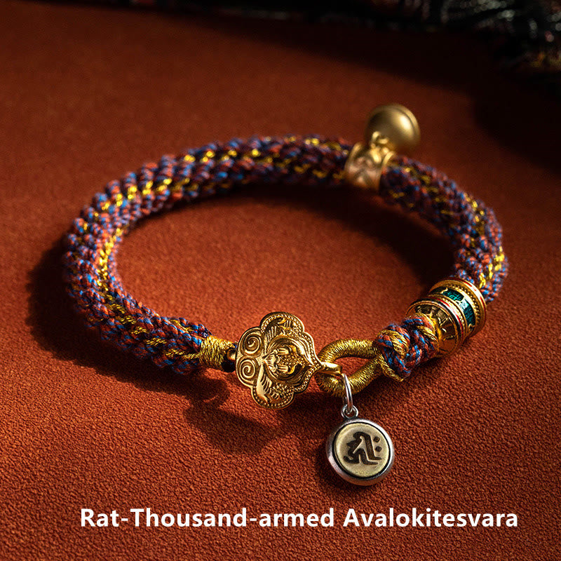 KarmaRipple's 925 Sterling Silver Chinese Zodiac Natal Buddha Om Mani Padme Hum Fortune Bell Woven String Bracelet p26