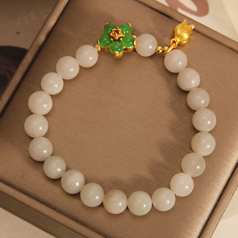 KarmaRipple's Authentic Jade Green Flower Lily Of The Valley Fortune Bracelet p3