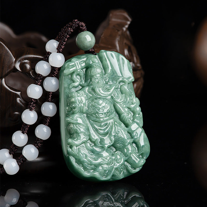 KarmaRipple's Authentic Jade Guan Gong Amulet Wealth Pendant Necklace p2