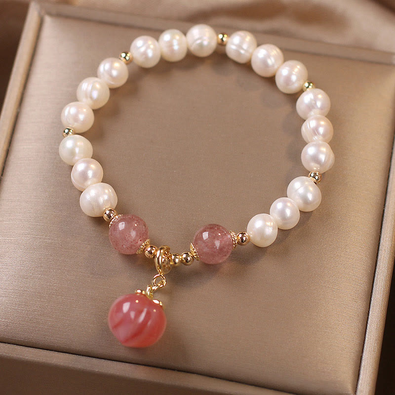 KarmaRipple's Authentic Pearl Strawberry Quartz Peach Love Heart Wisdom Talisman Bracelet p3