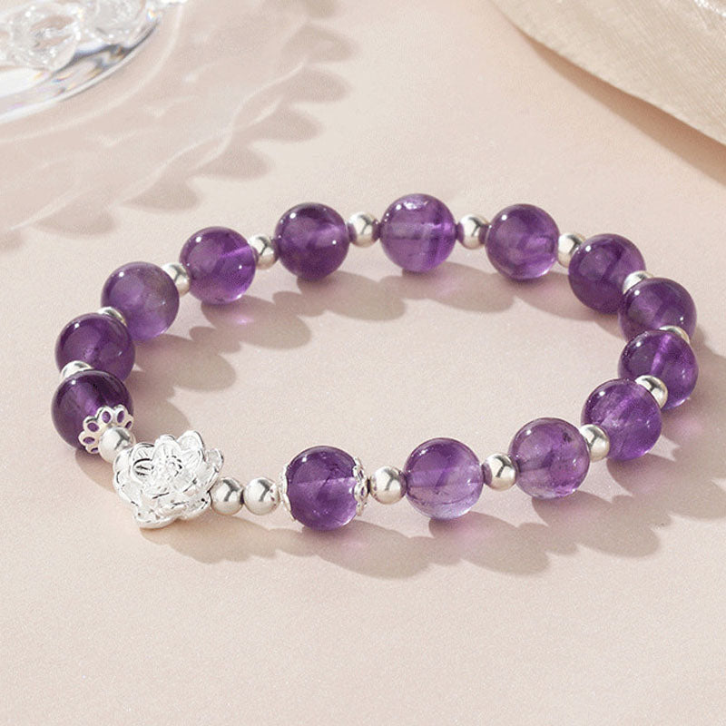 KarmaRipple's 925 Sterling Silver Authentic Amethyst Lotus Spiritual Bracelet p2