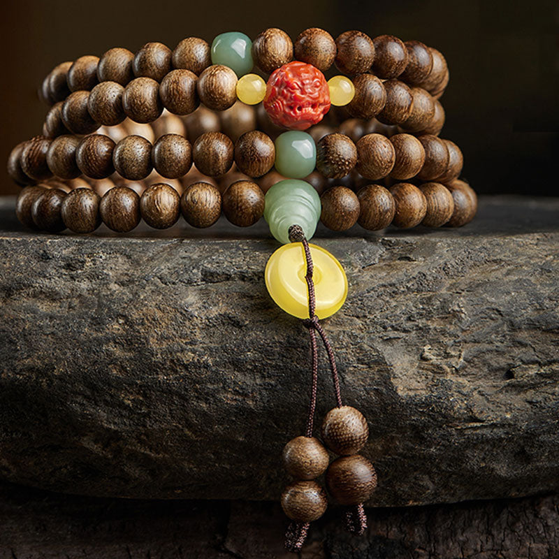 KarmaRipple's 108 Mala Beadwork Kalimantan Agarwood Gourd Jade Amber Balance Bracelet p9