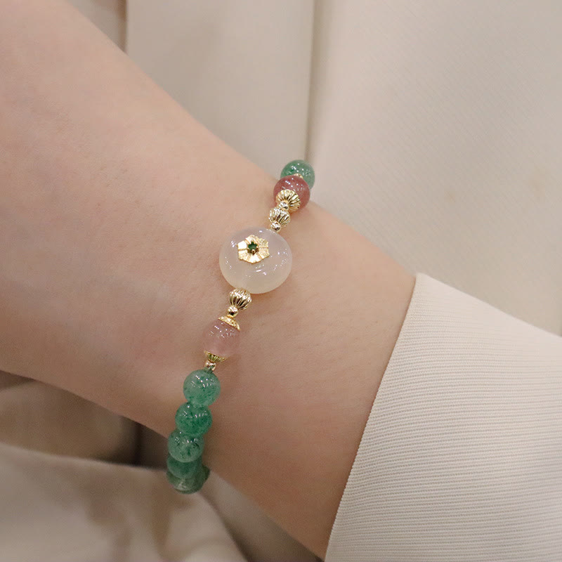 KarmaRipple's Authentic Green Strawberry Quartz Chalcedony Flower Gratitude Bracelet p6