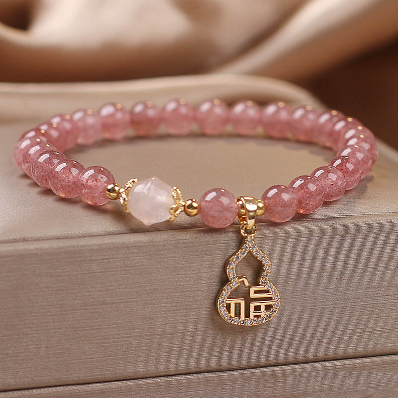 KarmaRipple's Strawberry Quartz Gourd Fu Character Talisman Positive Bracelet p4