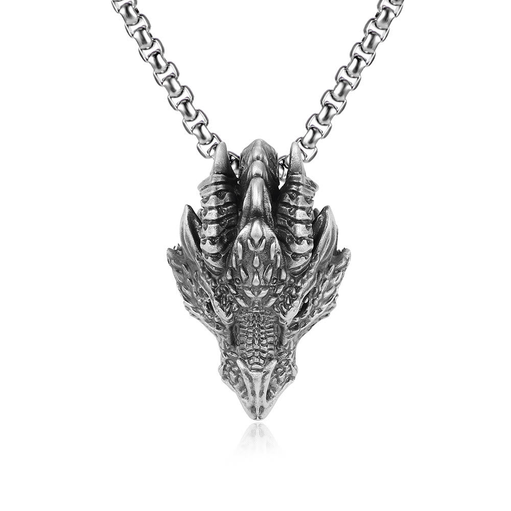 KarmaRipple's Pure Tin Dragon Head Fortune Protection Metal Pendant Necklace p2
