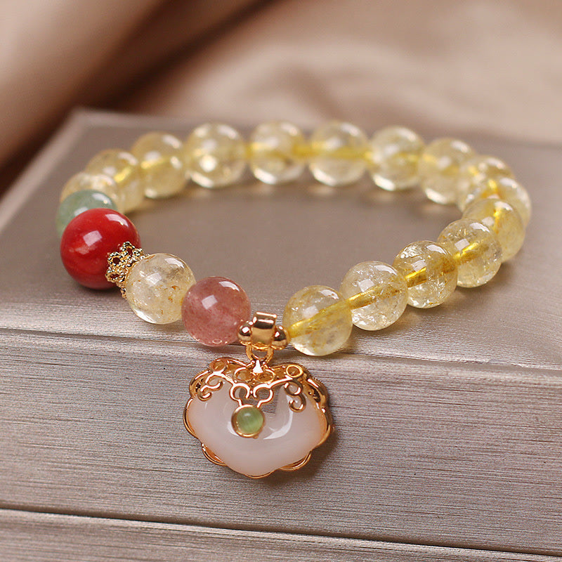 KarmaRipple's Authentic Citrine Ivory Jade Strawberry Quartz Protection Talisman Bracelet p1