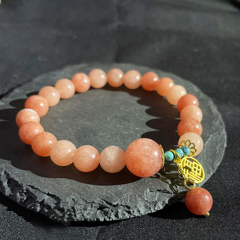 KarmaRipple's Authentic Orange Stone Turquoise Fu Character Talisman Fortune Fortune Bracelet p8