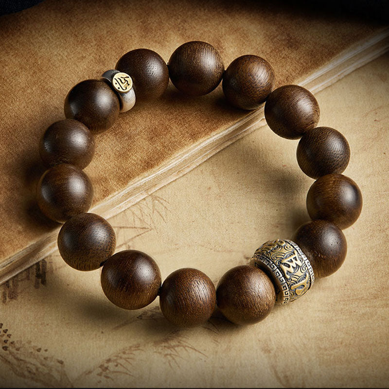 KarmaRipple's Chinese Zodiac Natal Buddha Kalimantan Agarwood Om Mani Padme Hum 925 Sterling Silver Bracelet p9