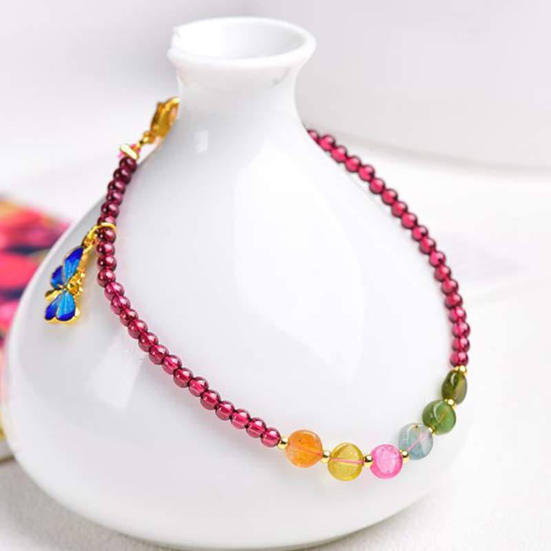 KarmaRipple's Garnet Tourmaline Butterfly Protection Bracelet Anklet p3