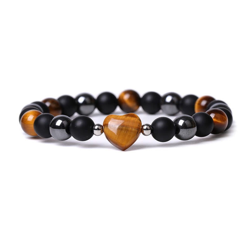 KarmaRipple's Black Onyx Tiger Eye Stone Gemstone Love Heart Protection Bracelet p25