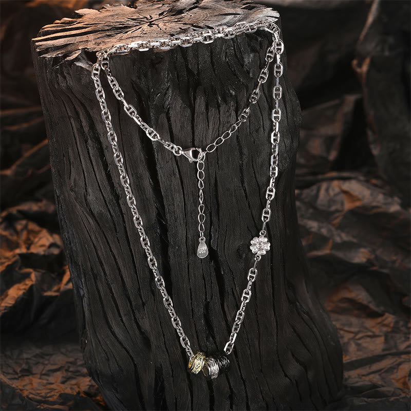 KarmaRipple's 925 Sterling Silver Retro Tang Dynasty Flower Design Fortune Energy Chain Pendant Necklace p5