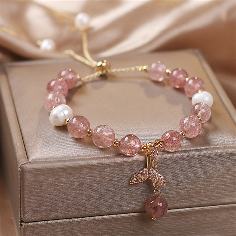 KarmaRipple's Strawberry Quartz Rutilated Quartz Fishtail Talisman Balancing Bracelet p15