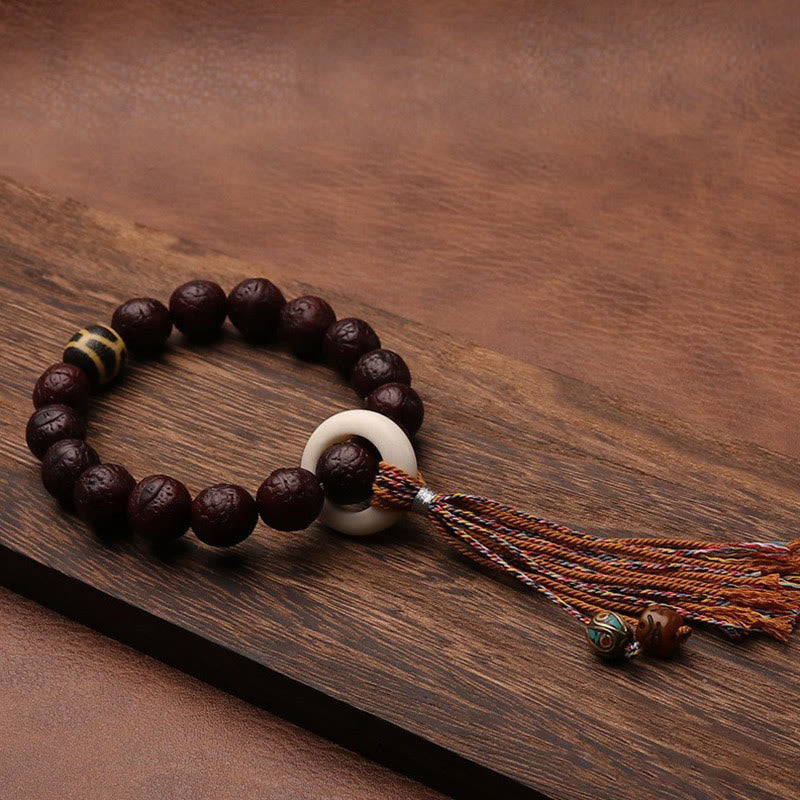 KarmaRipple's Tibetan Bodhi Seed Agate Bead Fortune Wealth Tassel Talisman Wrist Mala p15
