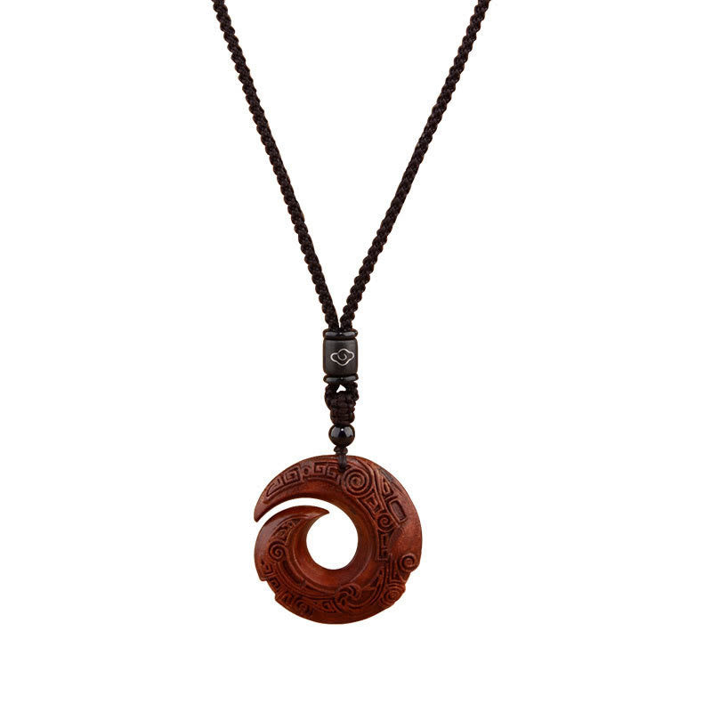 KarmaRipple's Small Leaf Red Sandalwood Ebony Wood One's Fortune Improves Design Patern Protection Pendant Necklace p7