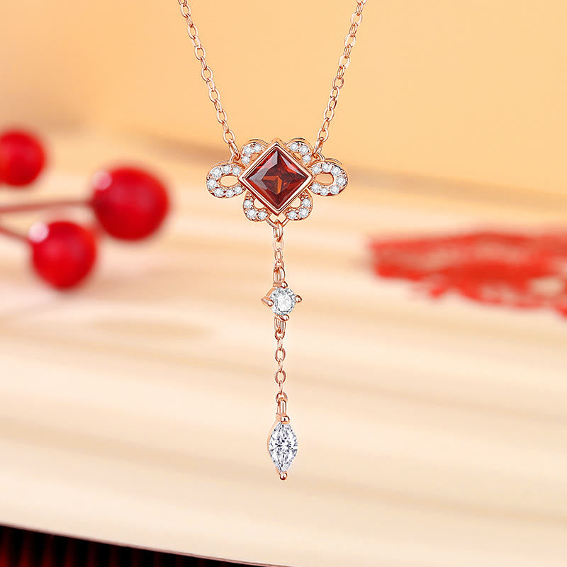 KarmaRipple's 925 Sterling Silver Chinese Knotting Red Zircon Wealth Pendant Necklace Bracelet Earrings Set p11
