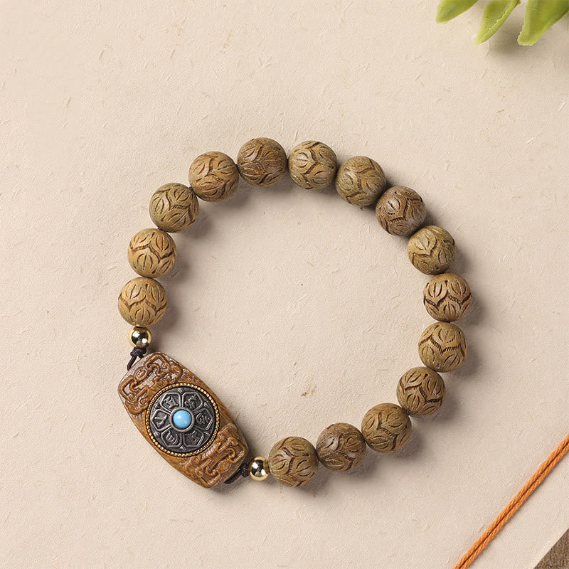 KarmaRipple's Green Sandalwood Ebony Wood Sandalwood Om Mani Padme Hum Soothing Bracelet p21