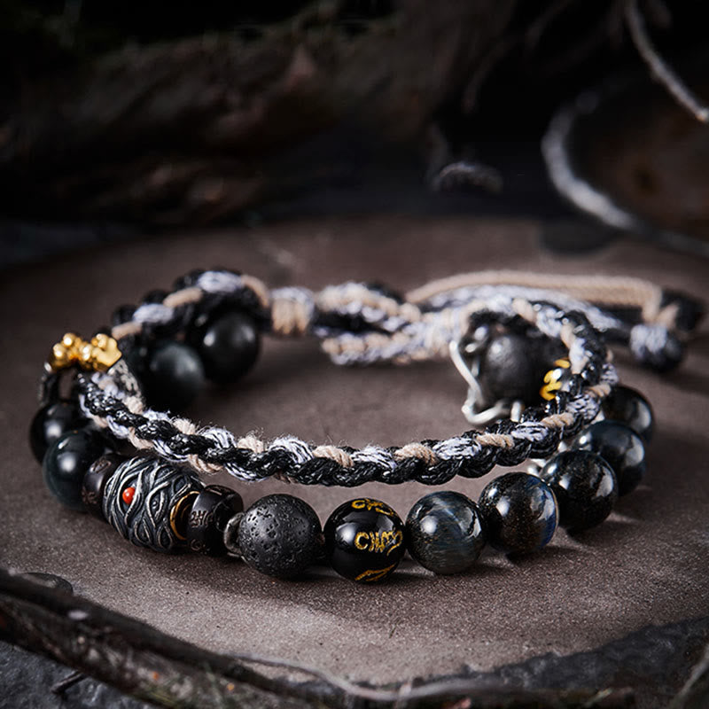 KarmaRipple's 925 Sterling Silver Lava Rock Eagle's Eye Stone Fortunate Beadwork Handmade Balancing Bracelet p1