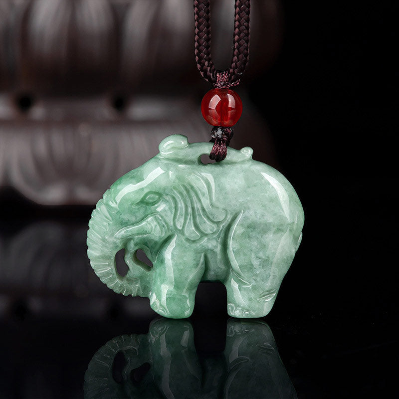 KarmaRipple's Elephant Jade Fortune Strength Pendant String Necklace p9