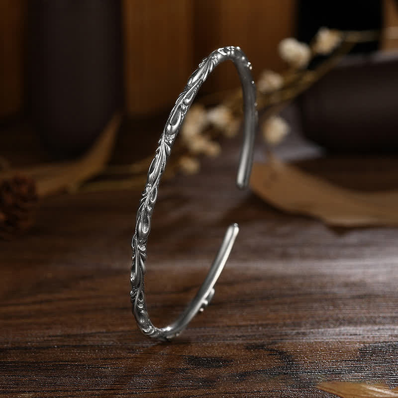 KarmaRipple's 925 Sterling Silver Handmade Vines Engraved Protection Bracelet Bangle p2