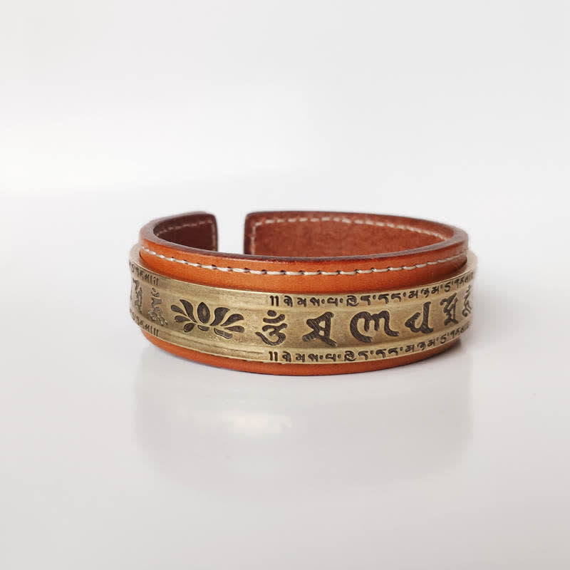 KarmaRipple's 2Pcs Om Mani Padme Hum Dragon Phoenix Bronze Leather Peace Cuff Bracelet Bangle p21