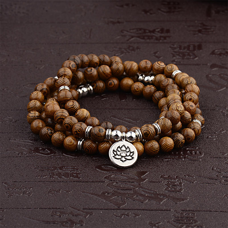 KarmaRipple's Tibetan Lightning Strike Wood Bracelet Lotus Buddha Mala p1