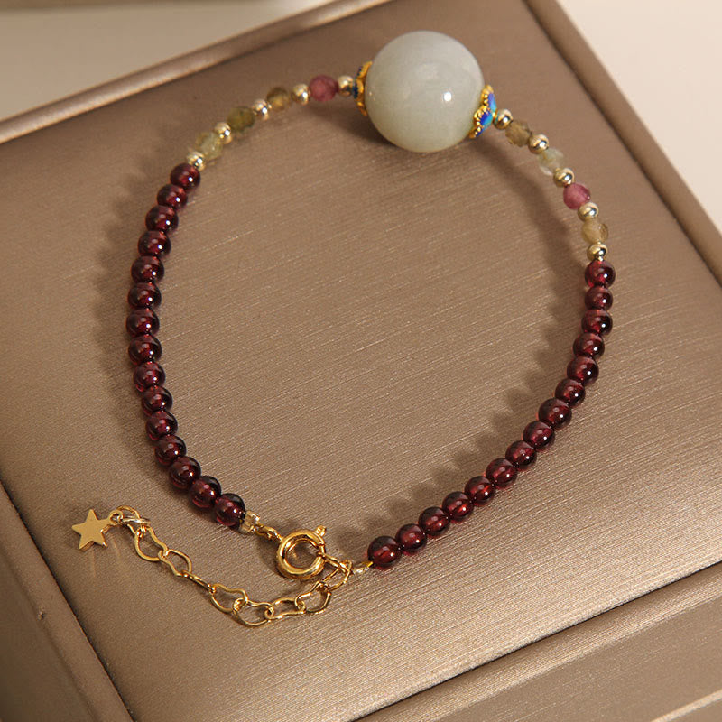 KarmaRipple's Garnet Jade Bead Peace Buckle Protection Bracelet p6