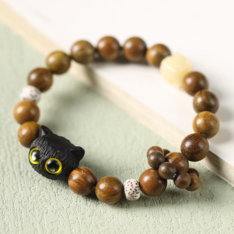 KarmaRipple's Green Sandalwood Ebony Wood Cat Peace Soothing Bracelet p10