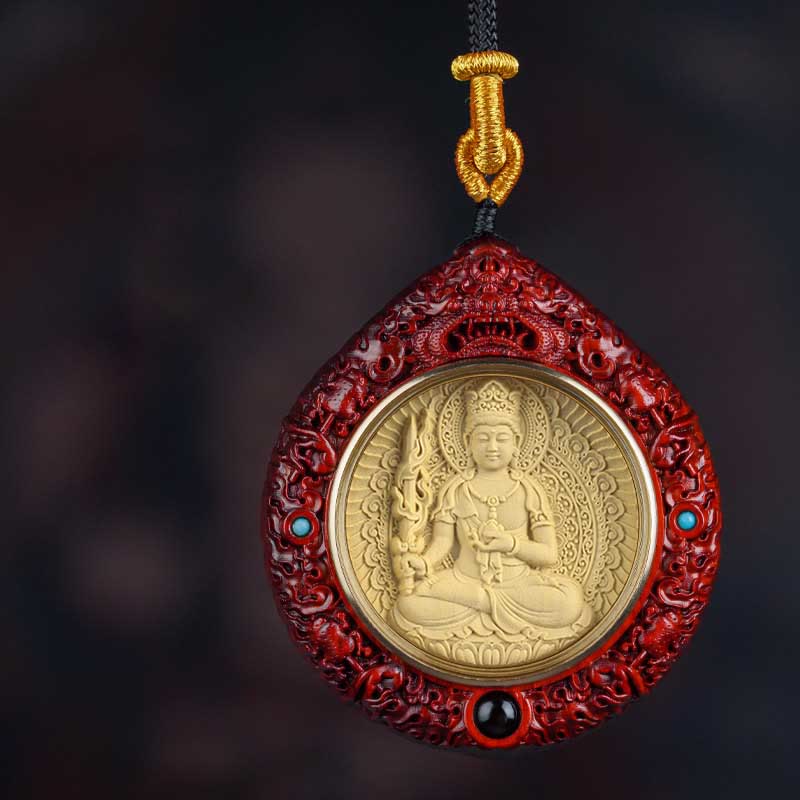 KarmaRipple's Chinese Zodiac Avalokitesvara Small Leaf Red Sandalwood Ebony Longevity Pendant Necklace p38