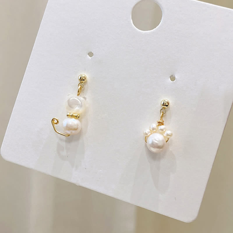 KarmaRipple's Cute Cat Paw Pearl Wisdom Stud Drop Earrings p8