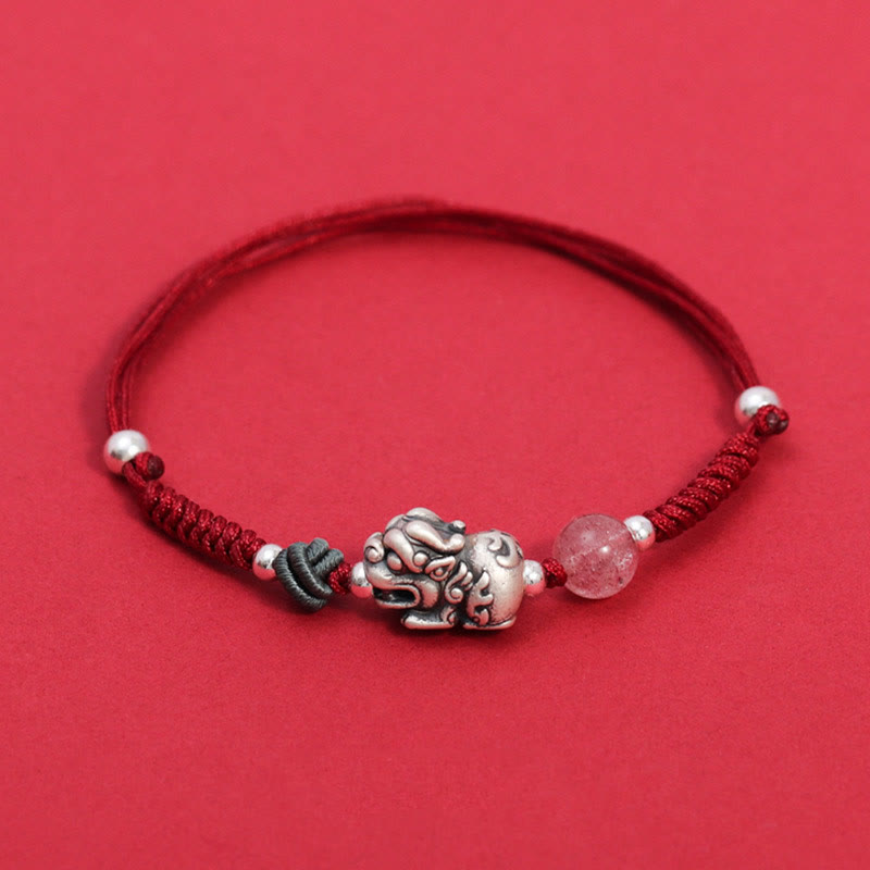 KarmaRipple's 999 Sterling Silver PiXiu Strawberry Quartz Bead Wealth Fortune Woven Bracelet p15