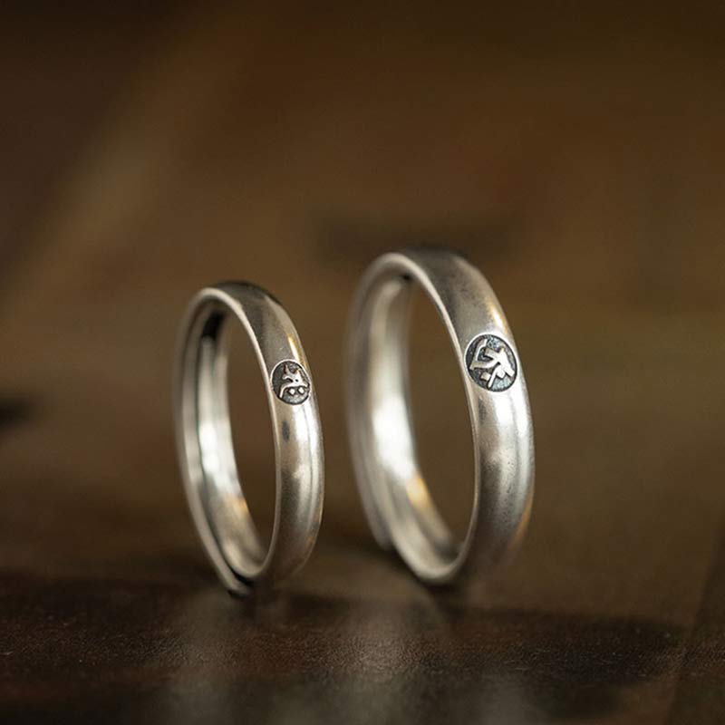 KarmaRipple's 925 Sterling Silver Chinese Zodiac Natal Buddha Blessing Pair Ring p10