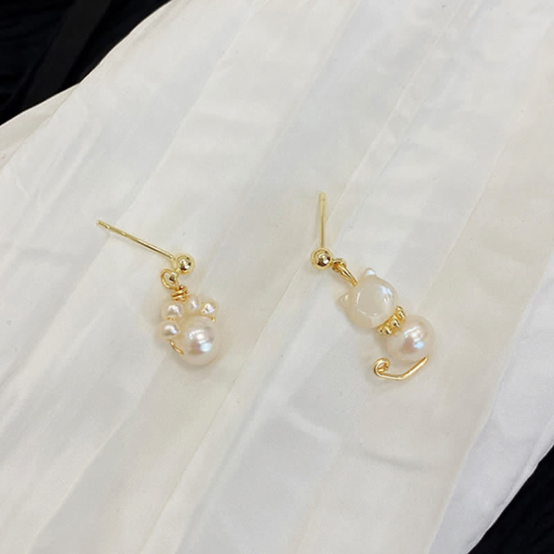 KarmaRipple's Cute Cat Paw Pearl Wisdom Stud Drop Earrings p11