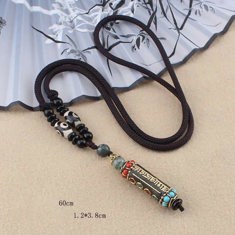 KarmaRipple's Tibetan Om Mani Padme Hum Dzi Bead Wenge Wood Pendant Necklace p12