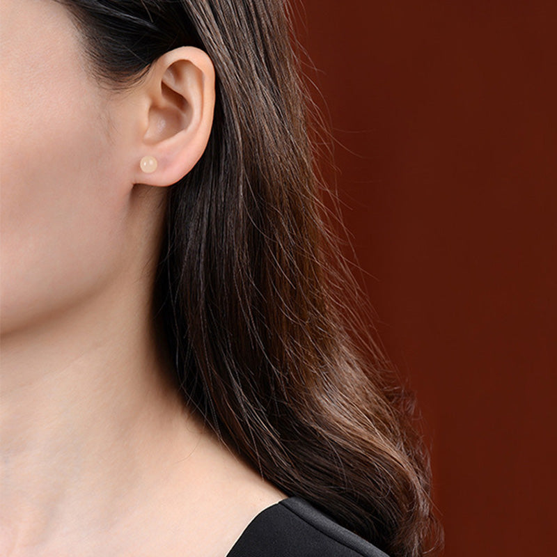 KarmaRipple's 925 Sterling Silver Round Ivory Jade Blessing Stud Earrings p4