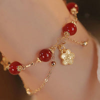 KarmaRipple's 14k Gold Plated Red Agate Star Flower Talisman Calm Bracelet