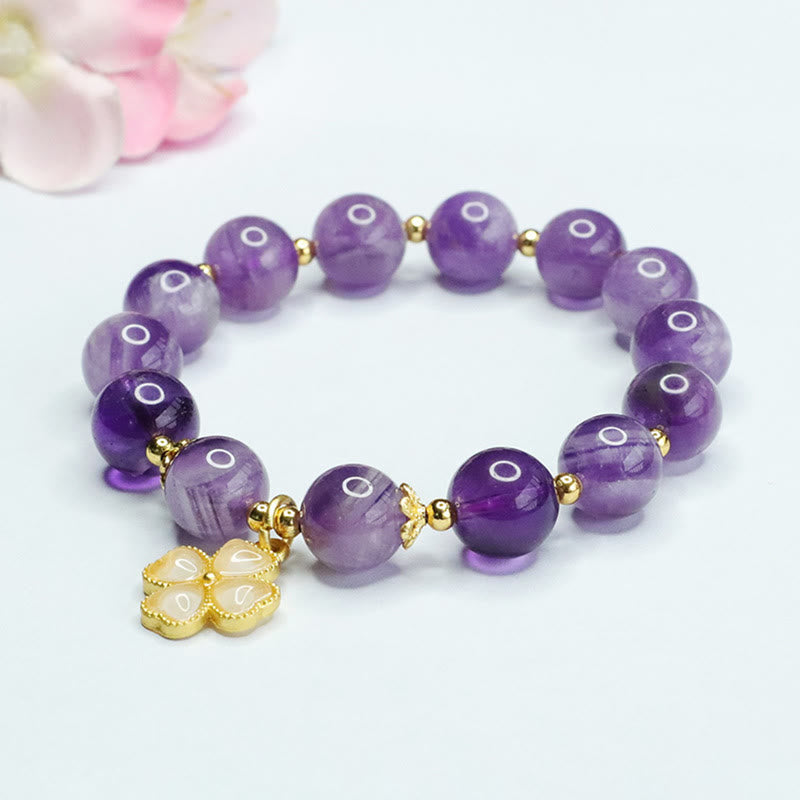 KarmaRipple's Authentic Amethyst Gemstone Inner Peace Four Leaf Clover Talisman Bracelet p8