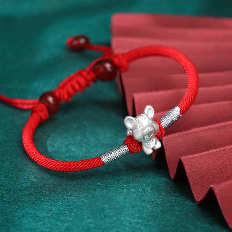 KarmaRipple's 999 Sterling Silver Chinese Zodiac Fortune Strength Red String Bracelet p25